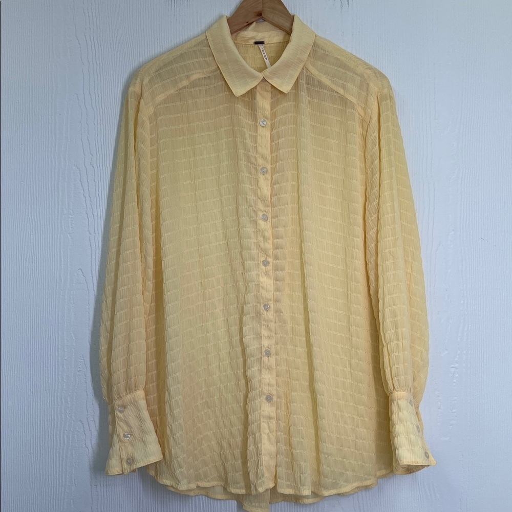 Free People - Love Life Sheer Checkered Pattern Yellow Button-down Blouse Small - Picture 7 of 9